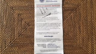 TSAの荷物検査をした紙